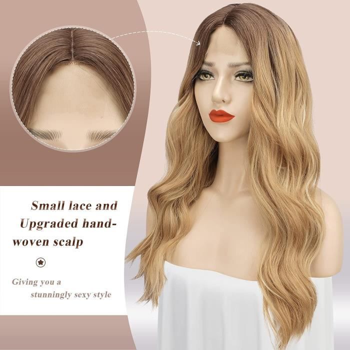Perruque Blonde Ondul e Longue Pour Femme Naturelle Lace Frontal