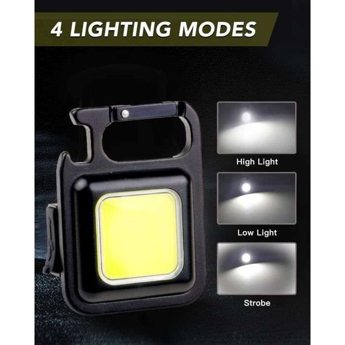 Mini Lampe Torche LED Rechargeable USB – Porte-clés Lumineux COB, étanche, Noir