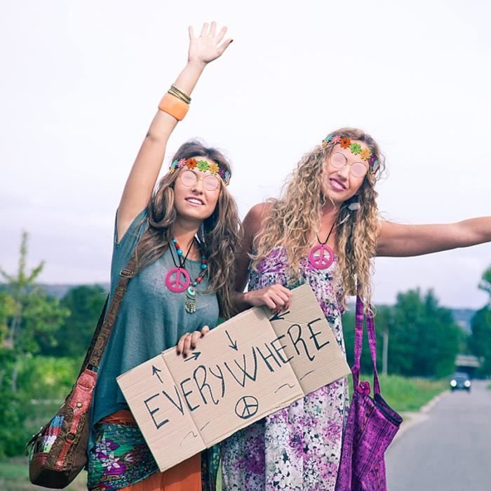 Déguisement hippie rouge et violet femme