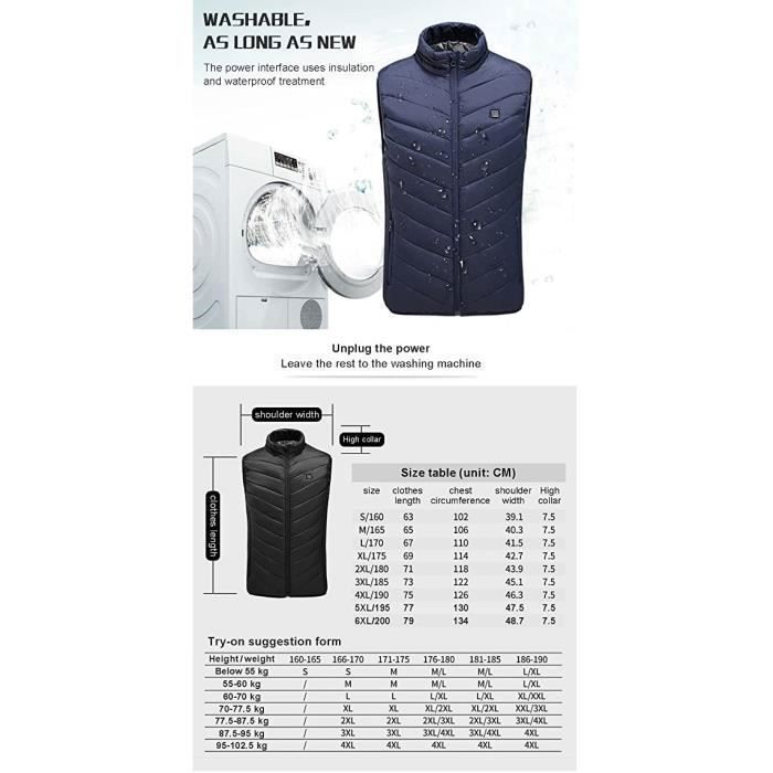 Gilet Chauffant Homme/femme - 5 Zones De Chauffage - 3 Niveaux De Température - Léger Et Lavable - Pour Sports D'hiver