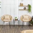 Lot de 2 chaises de jardin style colonial coussins beige inclus résine tressée et filaire aspect rotin 97x87x90cm Beige-3
