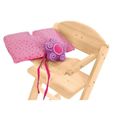 Chaise Haute pour Poupées Happy Fee ROBA - Bois Naturel - Coussin Rose à Motifs Pois et Fleur Pelucheuse-3