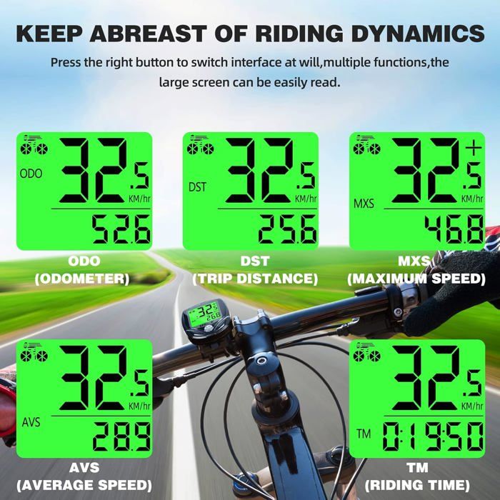 Compteur Vélo Sans Fil SPGOOD - Étanche IP54, 19 Fonctions, Réveil Auto Et Rétro-éclairage Pour VTT Et Velo Enfant