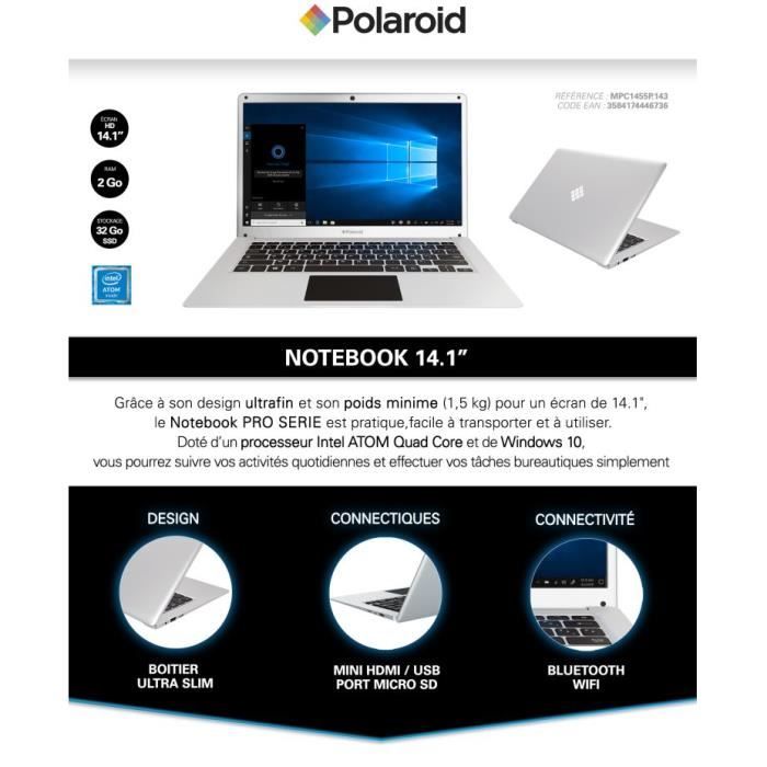 PC portable Polaroid - PC Portable 14 pouces 4 32Go