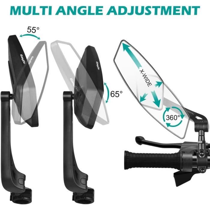LEXICANMHS 2 Pièces Rétroviseurs Vélo HD - Miroirs Convexes 360° Réglables Pour Guidon 17-22mm