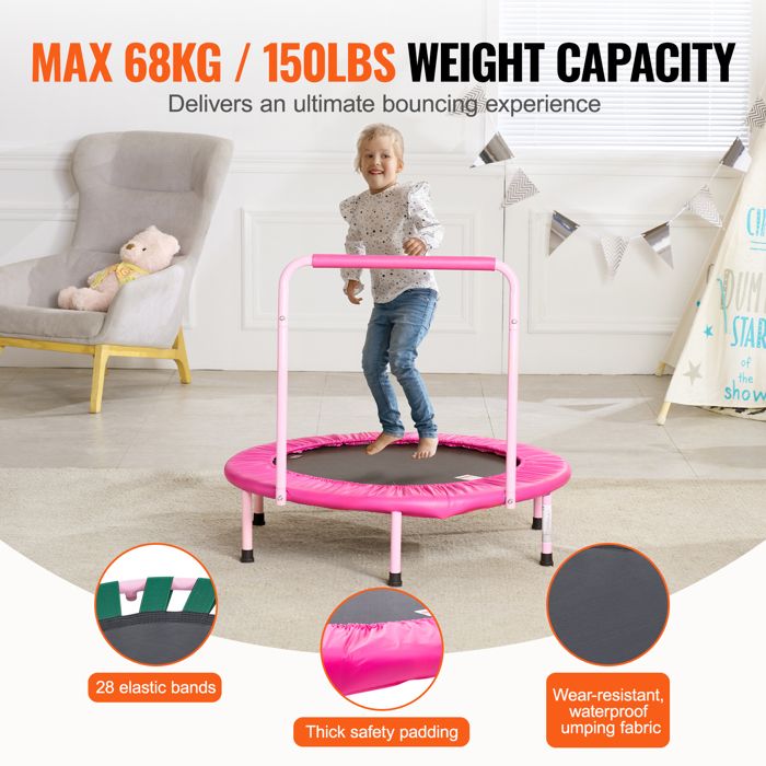 VEVOR Mini Trampoline Pliable pour Enfant, 955 x 750 mm, Fitness rebounder pour Tout-Petits avec poignée, Cadeau d'anniversaire pour Enfants de 3 Ans et Plus, garçons et Filles pour s'amuser, Bleu