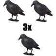 Lot de trois Brema Figurine De Jardin | 3x Corbeau Anti-Pigeon Et De Décoration | Noir | Figurine En Plastique-0