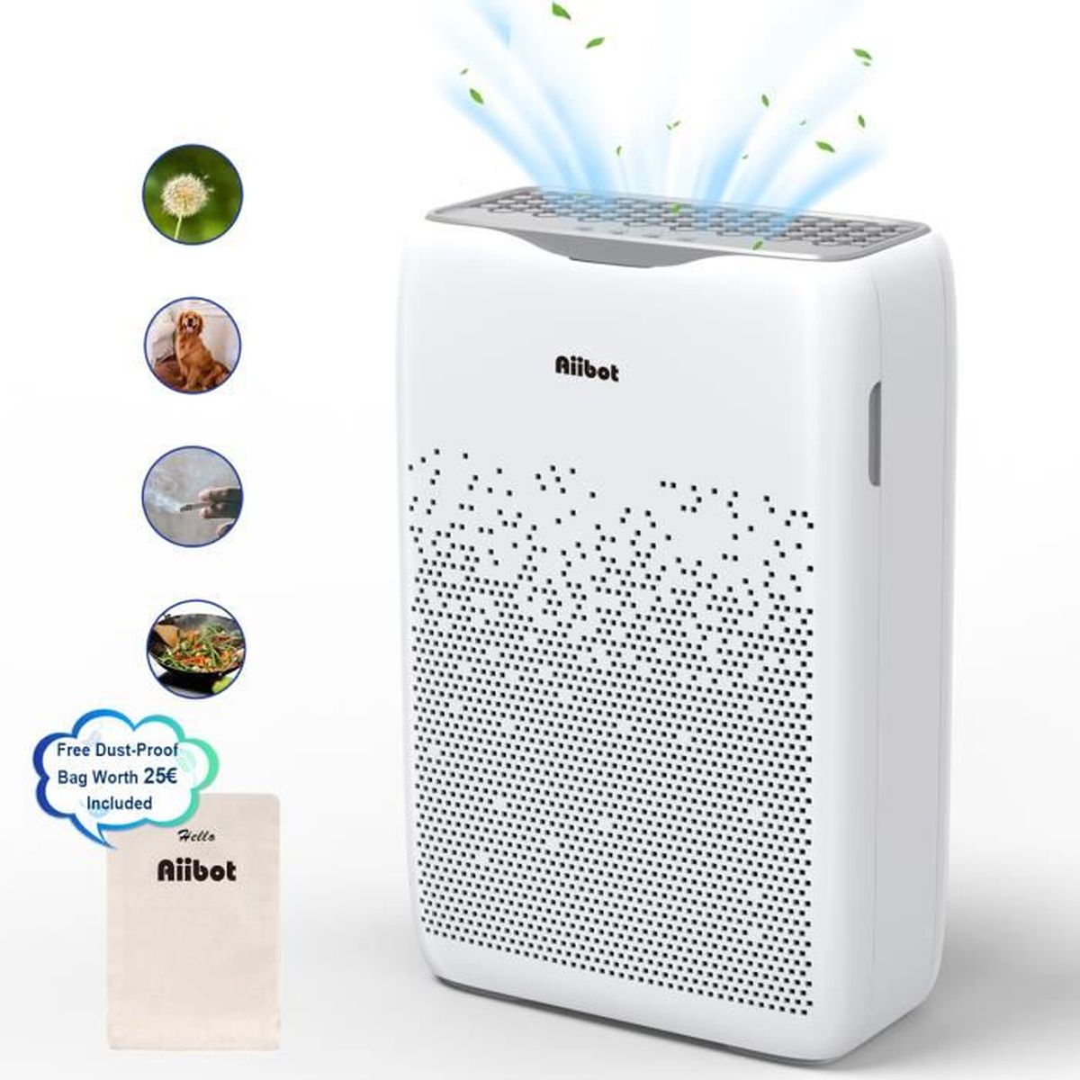 AIIBOT Purificateur d’Air Silencieux 29 dB contre 99,97 d’Odeurs, Allergènes et Gaz Nocifs avec