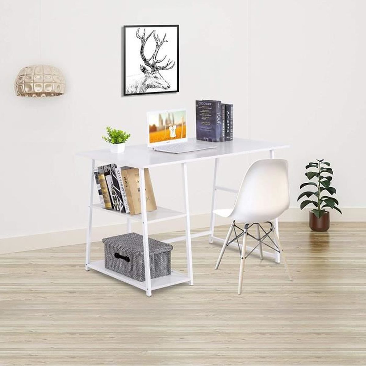 Bureau Informatique En Bois Mdf Plan De Travail Avec 2 Etageres Blanc Achat Vente Armoire De Bureau Bureau Informatique En Boi Cdiscount