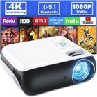 HOPVISION Projecteur video, Projecteur Portable 4K Home Cinema Support,Mini Projecteur Bluetooth 5.1,Retroprojecteur pour maison,extérieur
