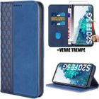 BOOLING Coque + 2 Verres Trempés pour Samsung Galaxy S20 FE, Protection Cuir Synthétique Bleu Marine Fermeture Magnétique (pas pour S20)