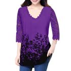 Amzbarley Femmes Col en V Floral Une Ligne Tunique Hauts 3/4 Manches en Dentelle t-Shirt Dames Décontracté Lâche Taille Chemisier