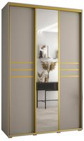 Armoire de chambre - ABIKSMEBLE Dakota 11 - armoire à 3 portes coulissantes avec miroir, 235,2x160x45cm, Cachemire, Or