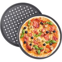Plaques à pizza,Lot de 2 moules à pizza ronds perforés antiadhésifs en acier carbone Ø 32 cm,Antiadhésif Moule à pizza