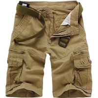 Short Cargo Homme Regular 100% Coton Casual Shorts Multi-poches Vêtement D'été - Kaki