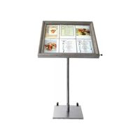 Porte-menu LED gris métallisé format 6 x A4 avec pied hauteur 135 cm - Affichage menu hôtel restaurant 40 Acier Inoxydable