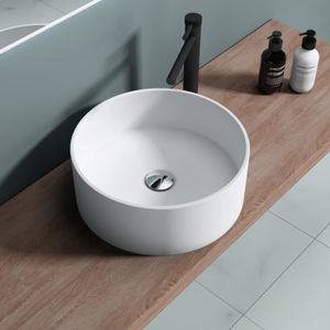 LAVE-MAIN Sogood vasque à poser ronde blanc mat lavabo circulaire évier 40x40x15cm lave mains salle de bains Colossum804