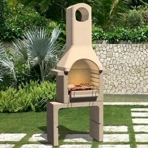 BARBECUE Star® Support de barbecue au charbon Professionnel - de bois Béton avec cheminée 4918 :-)