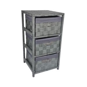 Meuble De Rangement 3 Tiroirs Bois Et Papier Tresse 32 X 32 X