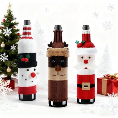 Housse De Bouteille De Vin Design Père Noël - Déco De Table Festive Pour Noël, Cadeau Original Pour Les Fêtes