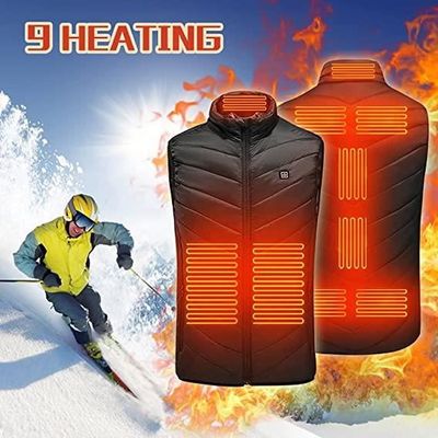 Gilet Chauffant Homme et Femmes 9 zones de chauffage Gilet chauffant  électrique hiver USB Sans Manche pour Ski en Plein