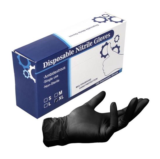 Lot De 100 Gants Jetables En Nitrile Noir Taille S | Sans Latex, Non Poudrés, Très Résistants, Norme EN 455