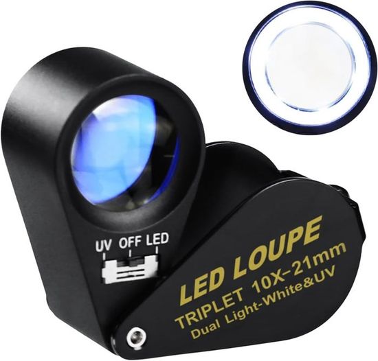 Loupe de bijoutier 60X avec lumière - Mini microscope de poche - Loupe