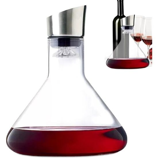 Carafe à Vin Avec Aérateur Intégré Et Iceberg 1500ml - Décanteur Verre Avec Filtre Inox Pour Vin Rouge, Parfait Cadeau