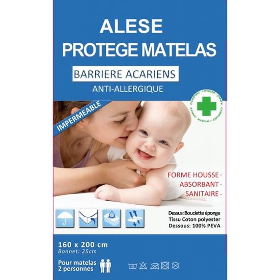Alése  (160X200)  protège-matelas Imperméable  Anti-Acariens Anti-Allergique