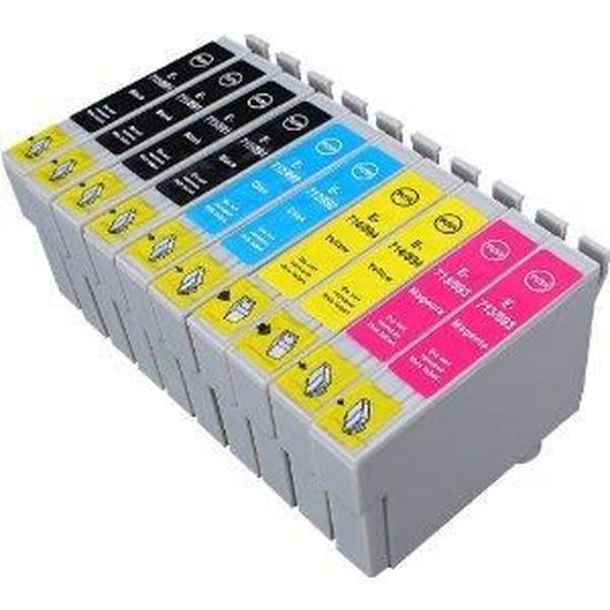 Pack 10 cartouches compatibles EPSON T0715 - STYLUS DX5050 2 noir + 2  GRATUITES et 6 couleurs - Cdiscount Informatique