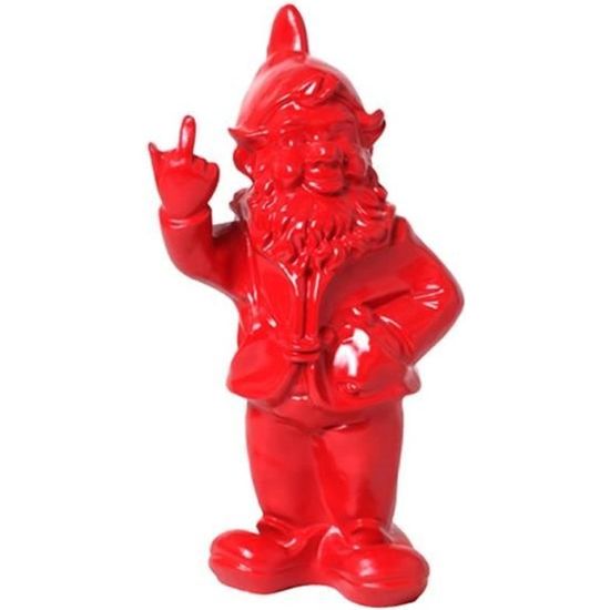 Statue en résine NAIN de jardin doigt d'honneur rouge 33 cm