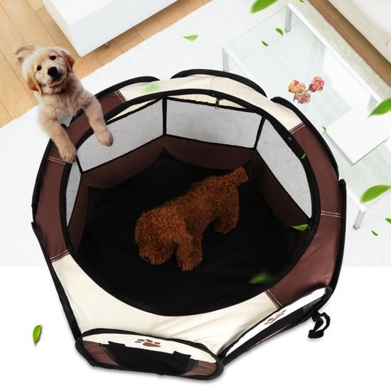 Cage pliable portable pour chien de compagnie, exercice et tente de jeu, couverture en maille pour usage intérieur / extérieur marro