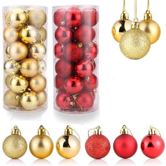 Set De 49 Boules De Noël Rouges Et Dorées – Diamètre 3 Cm – Pour Sapin, Cheminée, Décoration Festive – Boucles Incluses