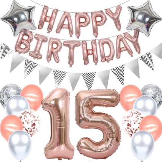 Decoration Anniversaire 15 Ans Fille, Ballons 15 Ans Anniversaire Fille, Or Rose Ballons Joyeux