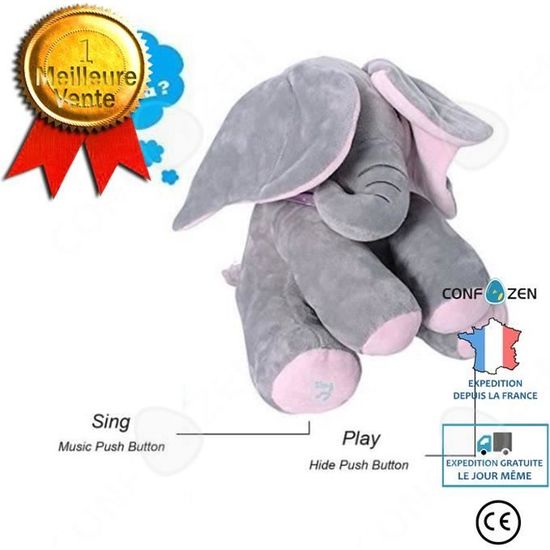 Jouet interactif - KALAVIKA - Éléphant Chantant en Peluche - Cache Yeux -  Bleu et Gris - Cdiscount Puériculture & Eveil bébé