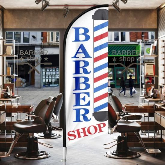 Drapeau De Barbier Avec Mât 3,4 M - Bannière Publicitaire Pour Salon De Coiffure