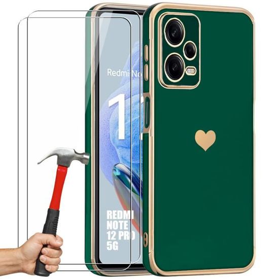 Yichxu Coque Pour Xiaomi Redmi Note 12 4G Avec Cordon, Ultra Mince Silicone Souple Étui, Coque Avec Cordon Motif Coeur D'amour Housse, Gel Souple TPU Antichoc Bumper Case Avec Corde, Vert