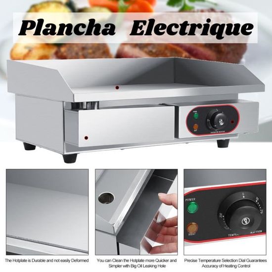 Plancha Pro, 2200W Gril Commercial Barbecue Plaque Chauffante Electrique en Acier Inoxydable MONSEUL