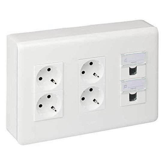 Prise Murale Haut-parleur 5x - Connecteur Double Fiche Banane, Plaques Dorées - Blanc, Format 86x86 Mm