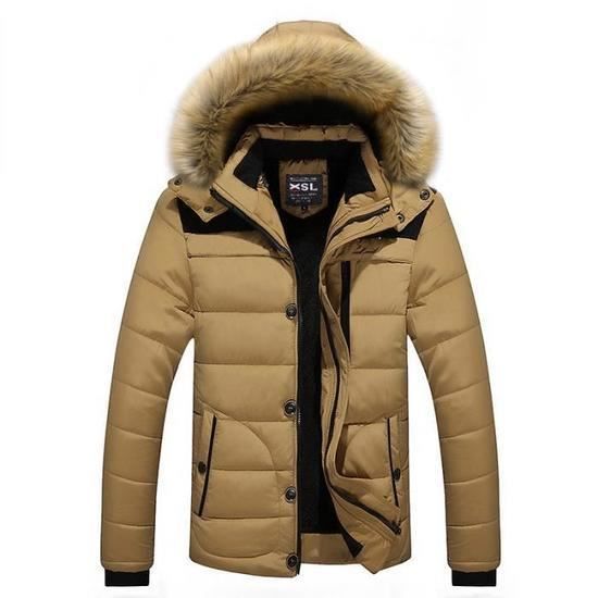 Doudoune Homme Slim LEOCLOTHO Kaki Coton Fermeture a glissiere Convient Hiver