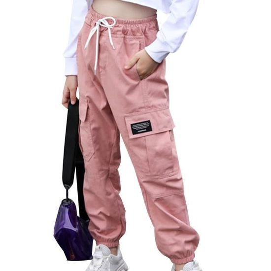 Pantalon Cargo Fille Enfant inhzoy Rose Taille Elastique 3 14