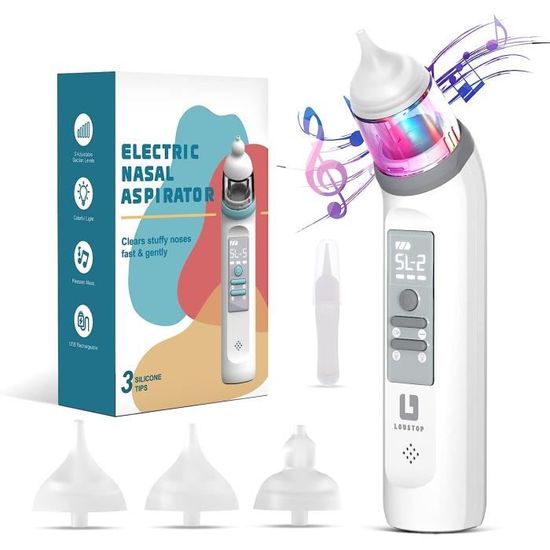 Mouche-bébé électrique Rechargeable - 5 Niveaux D'aspiration, 3 Embouts Silicone, Musique Et Lumière - 1