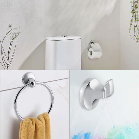6pcs montage mural salle de bains ensemble d'accessoires de toilette porte-serviettes porte-papier de savon brosse à dents NOUVEAU