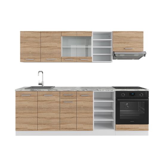 Vicco Küchenzeile Küchenblock Einbauküche R-Line 240 cm Weiß Hochglanz