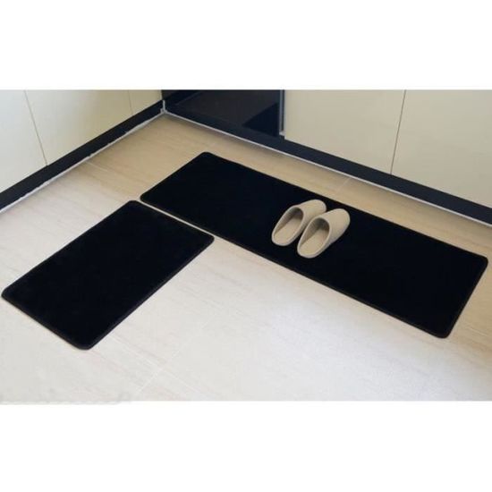 FLY31103-Lot de 2 Noir Tapis de cuisine couloir devant évier tapis passage antidérapant cuisine 40x60cm 40x120cm