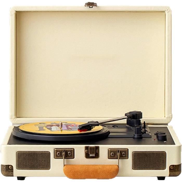 Platine Vinyle 7-en-1 Bluetooth - 3 Vitesses (33/45/78 Tours) - Haut-parleurs Intégrés, Radio AM/FM