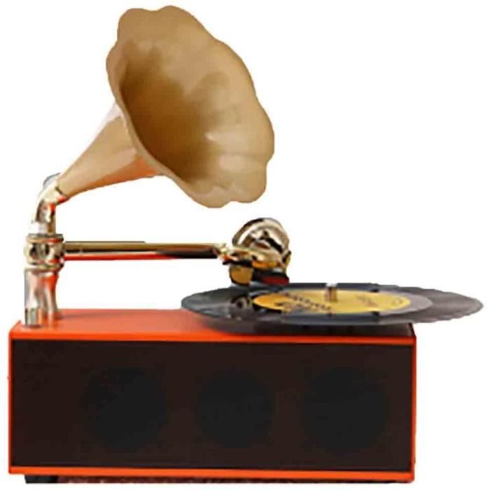 Tournedisques Rétro Music Machine avec Platine Vinyle Corne en Laiton Tournedisques rétro avec