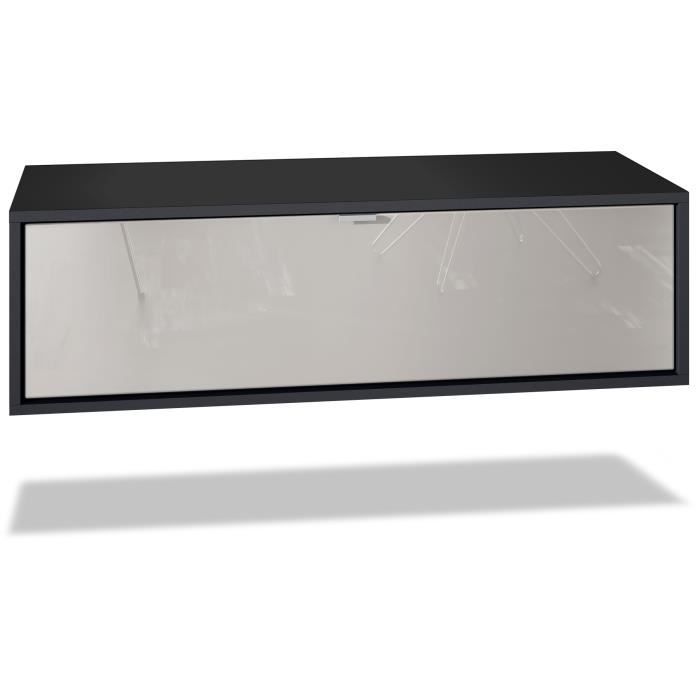 Meuble TV Lana 80 armoire murale lowboard 80 x 29 x 37 cm, caisson en blanc mat, façades en Gris sable haute brillance