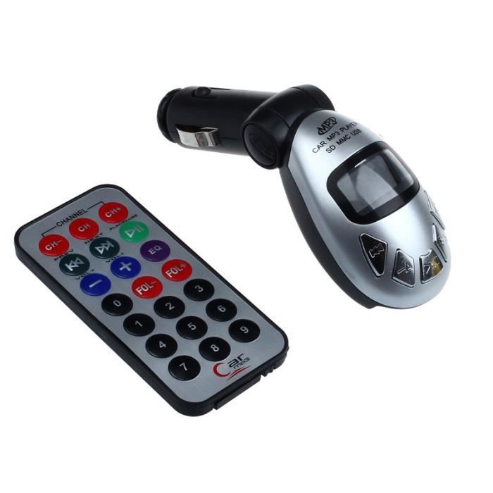 LCD Wireless FM Transmetteur kit voiture lecteur MP3 support USB SD MMC slot argent