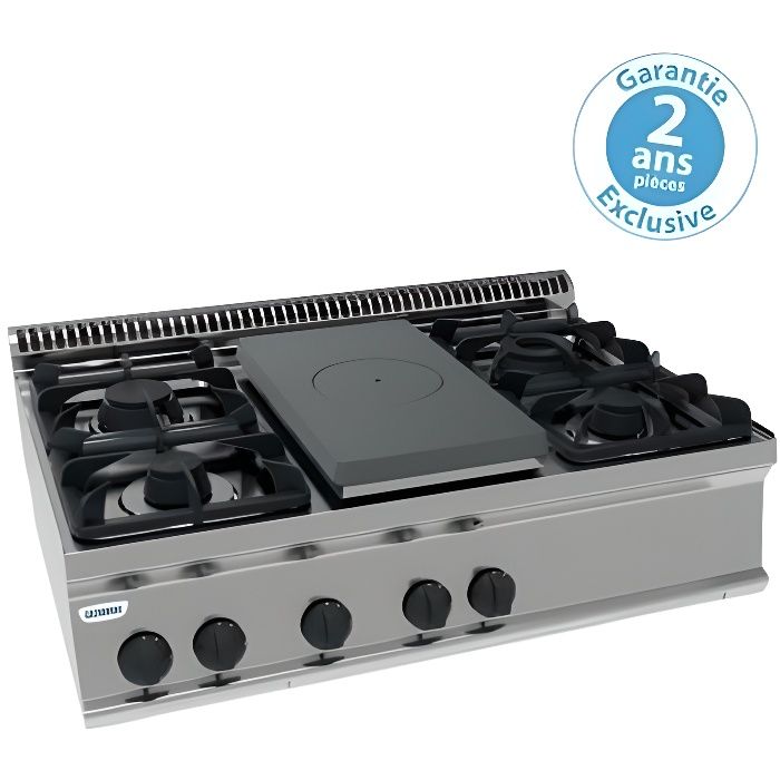 Plaque de cuisson - top 4 feux vifs gaz + 1/2 plaque coup de feu à poser - gamme 700 - module 350 - Tecnoinox